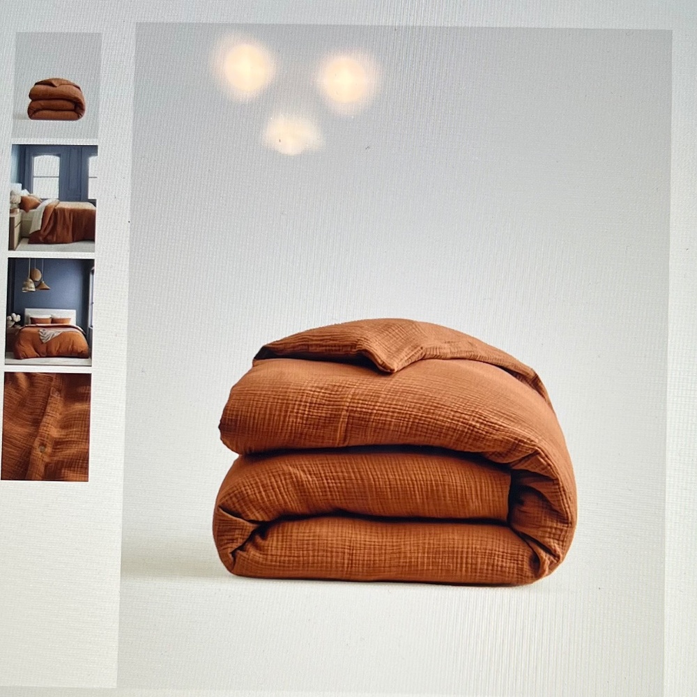 QUINCE Organic Airy Gauze Duvet Cover King plus 2 King Shams - TERRACOTTA